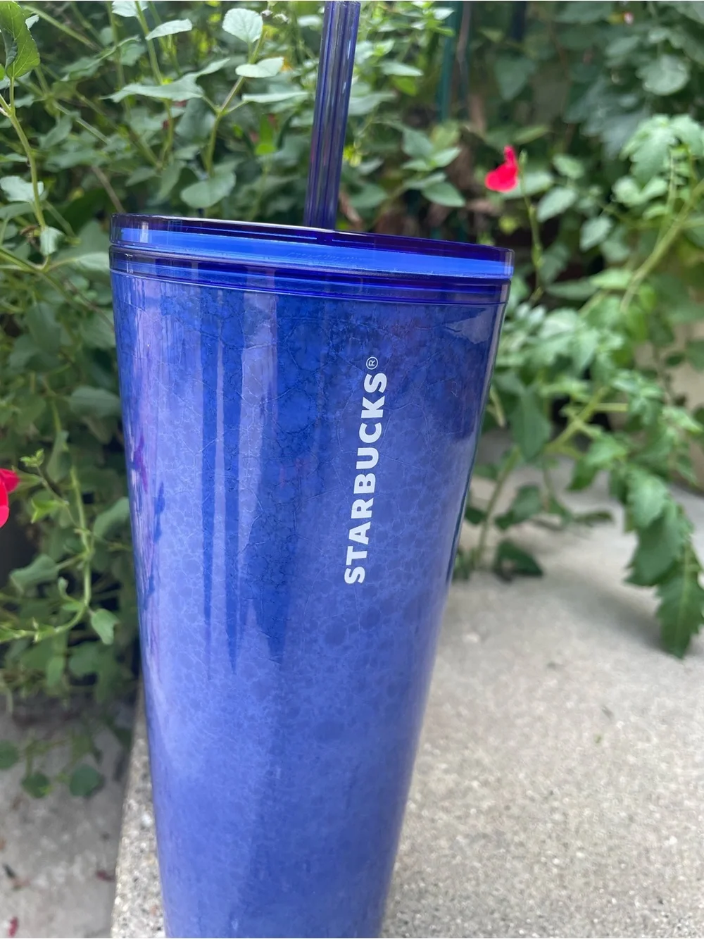 Starbucks Cobalt Blue Crackle Venti Cold Cup Tumbler 24 oz EUC